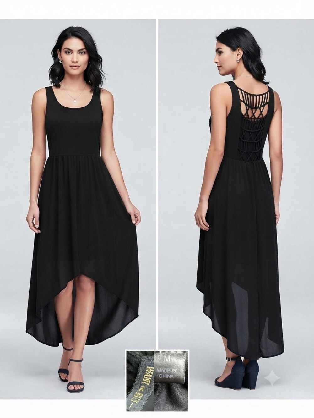 Want and Need high low black lined cut out dress, medium,EUC